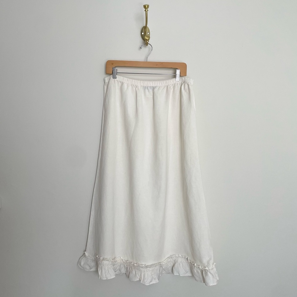 Linen blend ruffle midi skirt